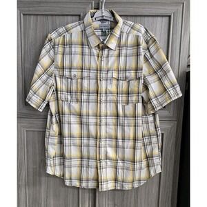 Carhartt Shirt Relaxed Fit Mens XL Gray Blue Plaid Pearl Snap Short Sleeve